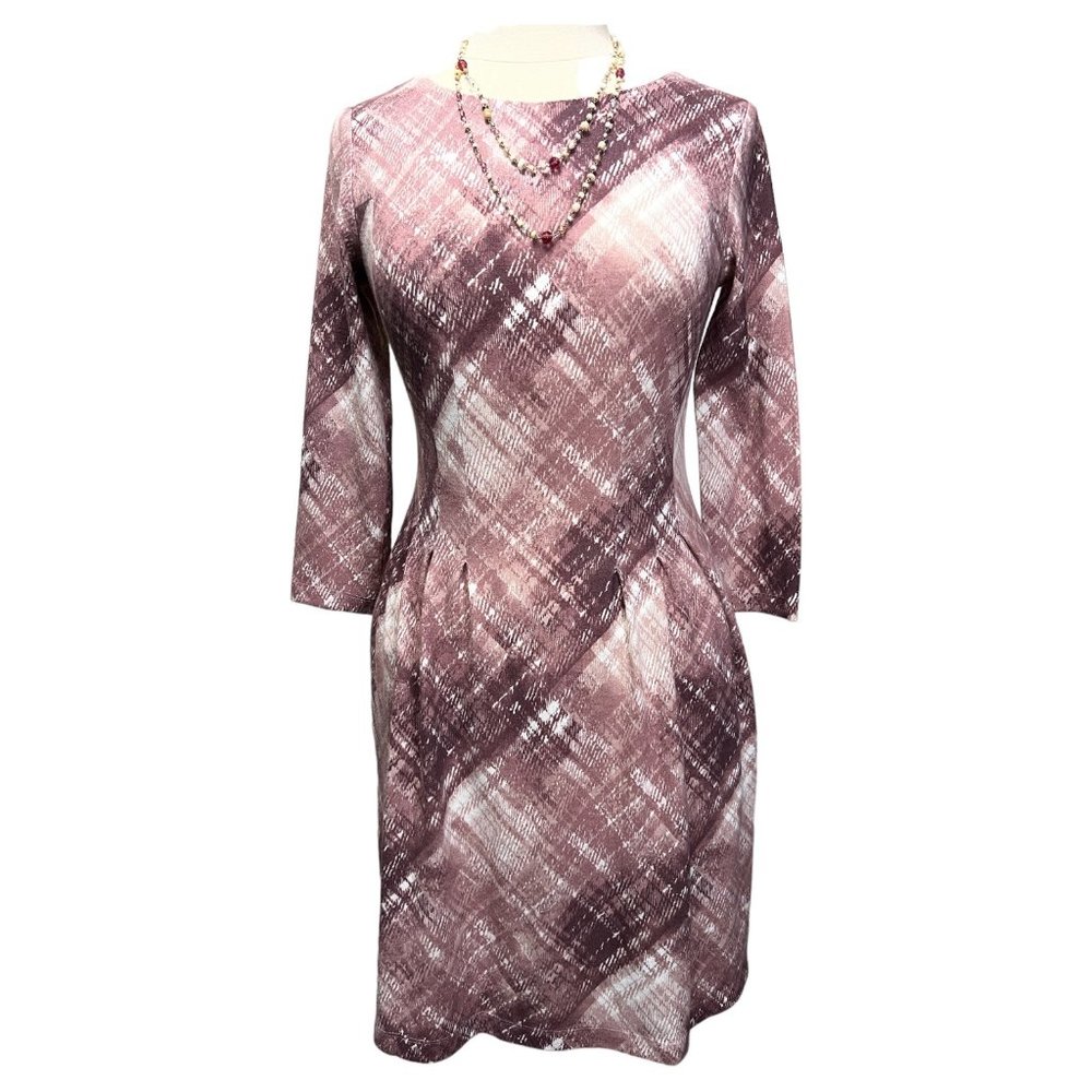 Connected Apparel Pink and White Midi Dress